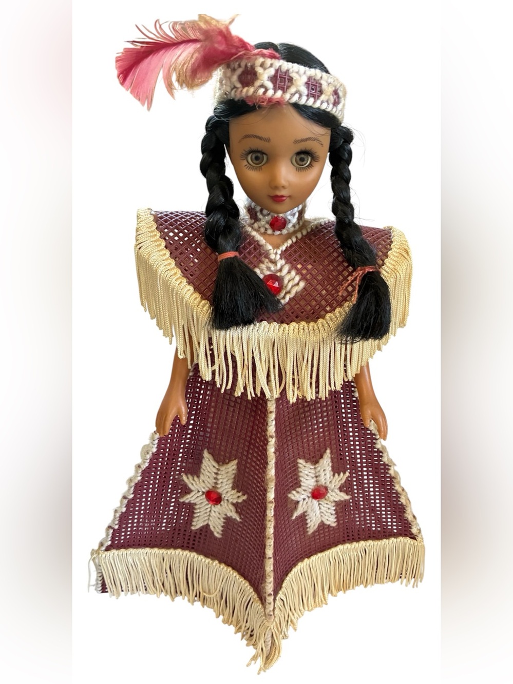 VINTAGE CRAFT DOLL HANDMADE NEEDLEPOINT INDIGENOUS DRESS